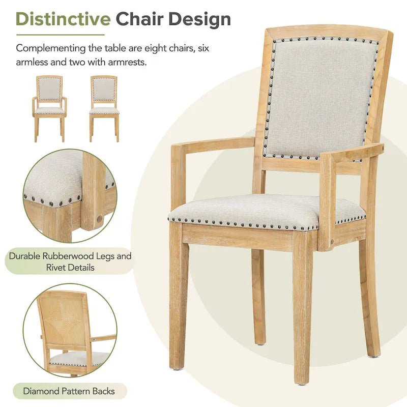 Ensemble de table à manger en bois 7 pièces avec table extensible & 6 chaises
