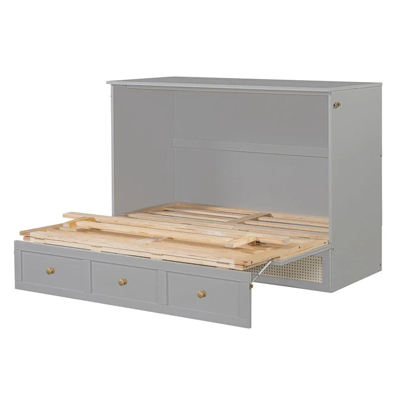 Lit escamotable taille Full gris avec rangement polyvalent et grands tiroirs