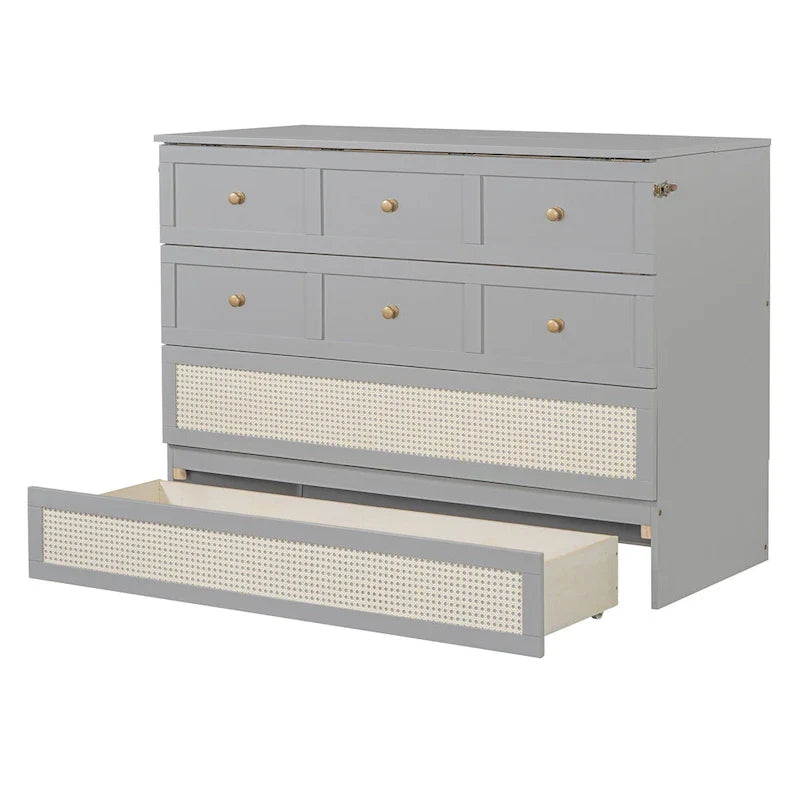 Lit escamotable taille Full gris avec rangement polyvalent et grands tiroirs