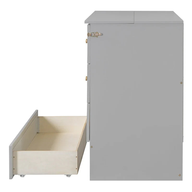 Lit escamotable taille Full gris avec rangement polyvalent et grands tiroirs