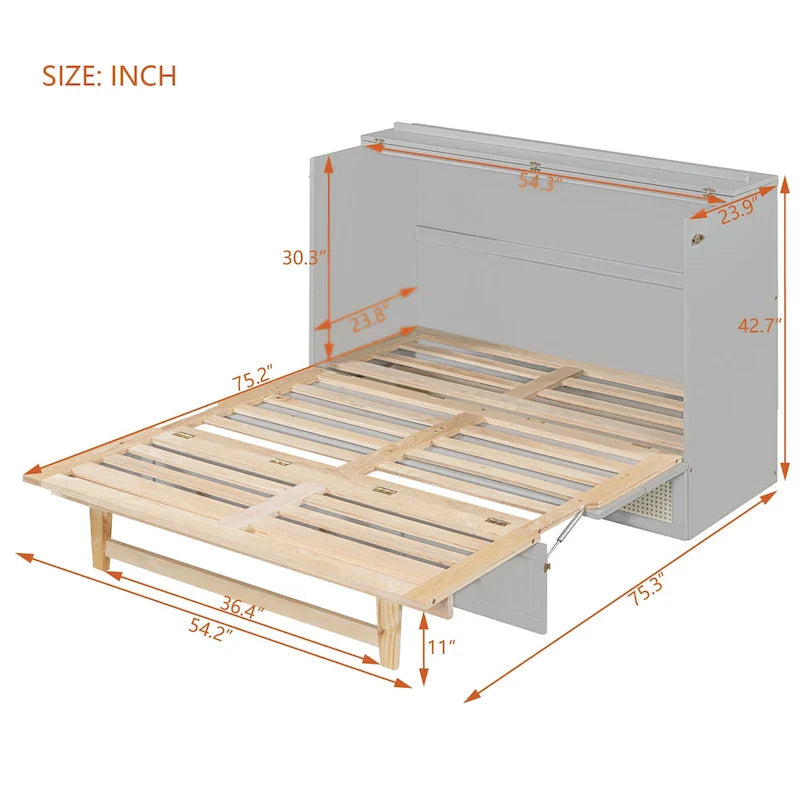 Lit escamotable taille Full gris avec rangement polyvalent et grands tiroirs