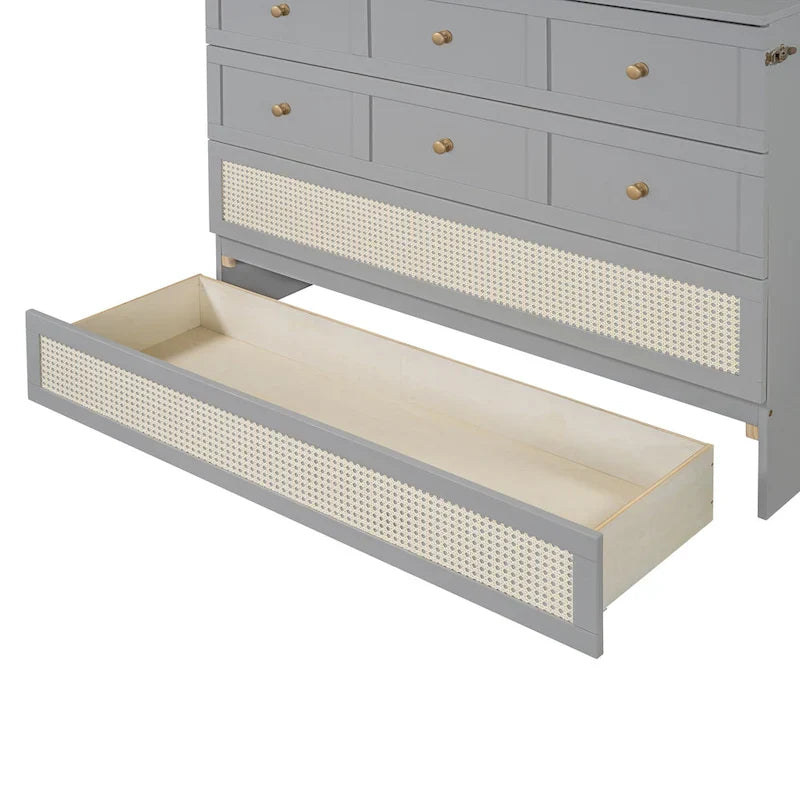 Lit escamotable taille Full gris avec rangement polyvalent et grands tiroirs
