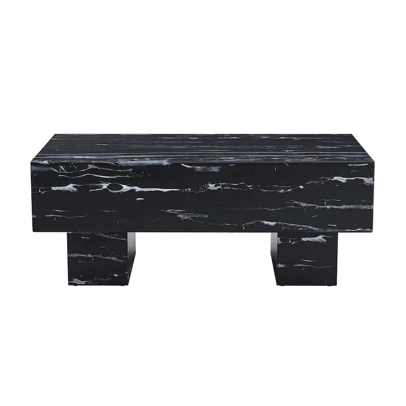 Table basse en MDF de 110 cm avec texture marbre noir, capacité de 136 kg