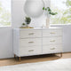 Commode double à 6 tiroirs en bois massif, Armoire de rangement avec façades de tiroirs à lattes et poignée en métal, Rangement de vêtements pour chambre à coucher