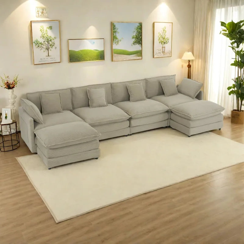 Canapé sectionnel modulaire en U en velours côtelé 6 pièces 149.6 avec poches latérales de rangement