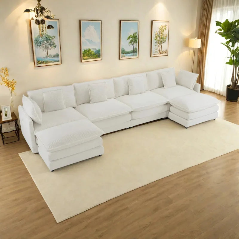 Canapé sectionnel modulaire en U en velours côtelé 6 pièces 149.6 avec poches latérales de rangement