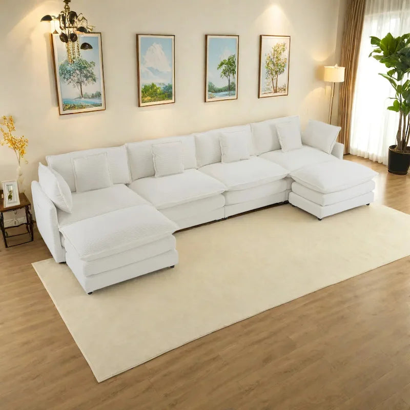 Canapé sectionnel modulaire en U en velours côtelé 6 pièces 149.6 avec poches latérales de rangement