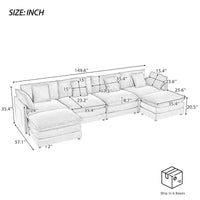 Canapé sectionnel modulaire en U en velours côtelé 6 pièces 149.6 avec poches latérales de rangement