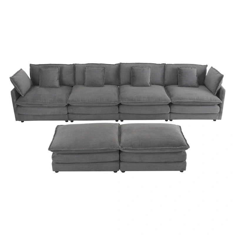 Canapé sectionnel modulaire en U en velours côtelé 6 pièces 149.6 avec poches latérales de rangement