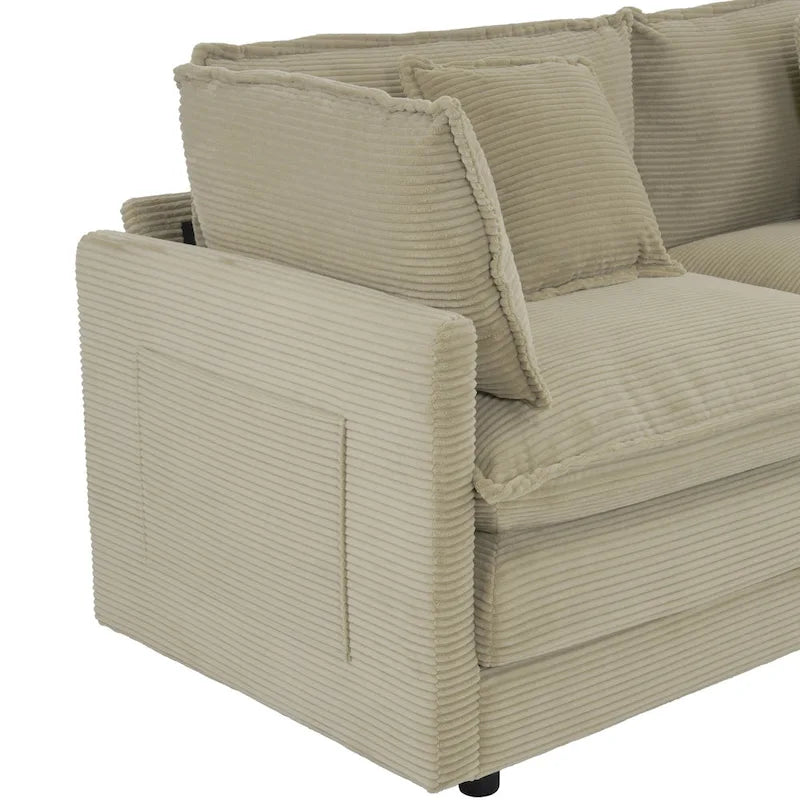 Canapé sectionnel modulaire en U en velours côtelé 6 pièces 149.6 avec poches latérales de rangement