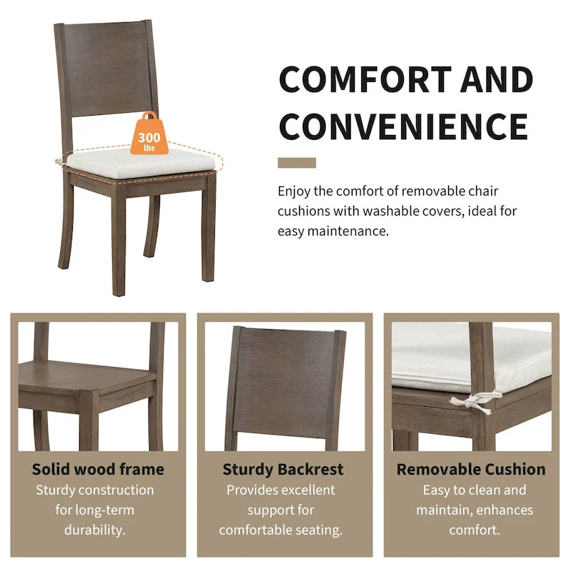 Ensemble de table à manger 6 pièces de style moderne avec 4 chaises à coussins amovibles, étagère de rangement et banc