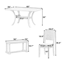 Ensemble de table à manger 6 pièces de style moderne avec 4 chaises à coussins amovibles, étagère de rangement et banc