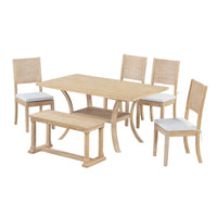Ensemble de table à manger 6 pièces de style moderne avec 4 chaises à coussins amovibles, étagère de rangement et banc