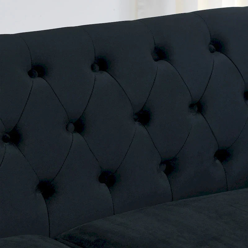 Canapé 3 places Chesterfield en velours capitonné avec clous décoratifs