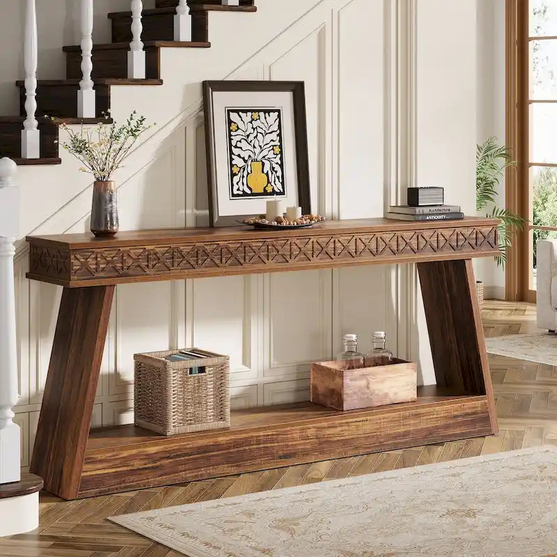 Console à 2 niveaux style ferme pour entrée, salon, couloir, vestibule - 70.87 P x 11.81 L x 31.5 H