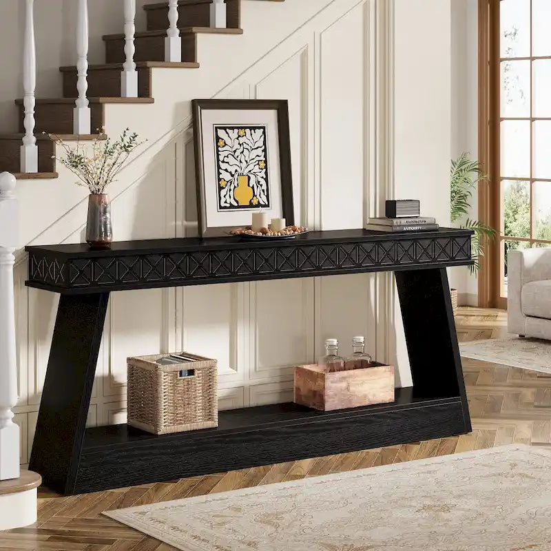 Console à 2 niveaux style ferme pour entrée, salon, couloir, vestibule - 70.87 P x 11.81 L x 31.5 H