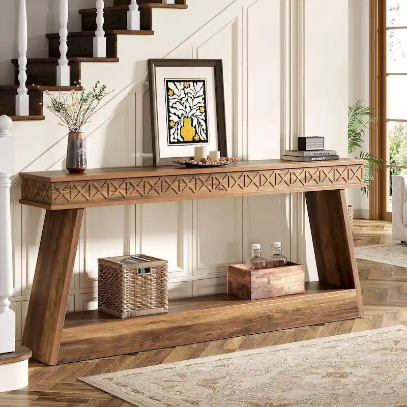 Console à 2 niveaux style ferme pour entrée, salon, couloir, vestibule - 70.87 P x 11.81 L x 31.5 H