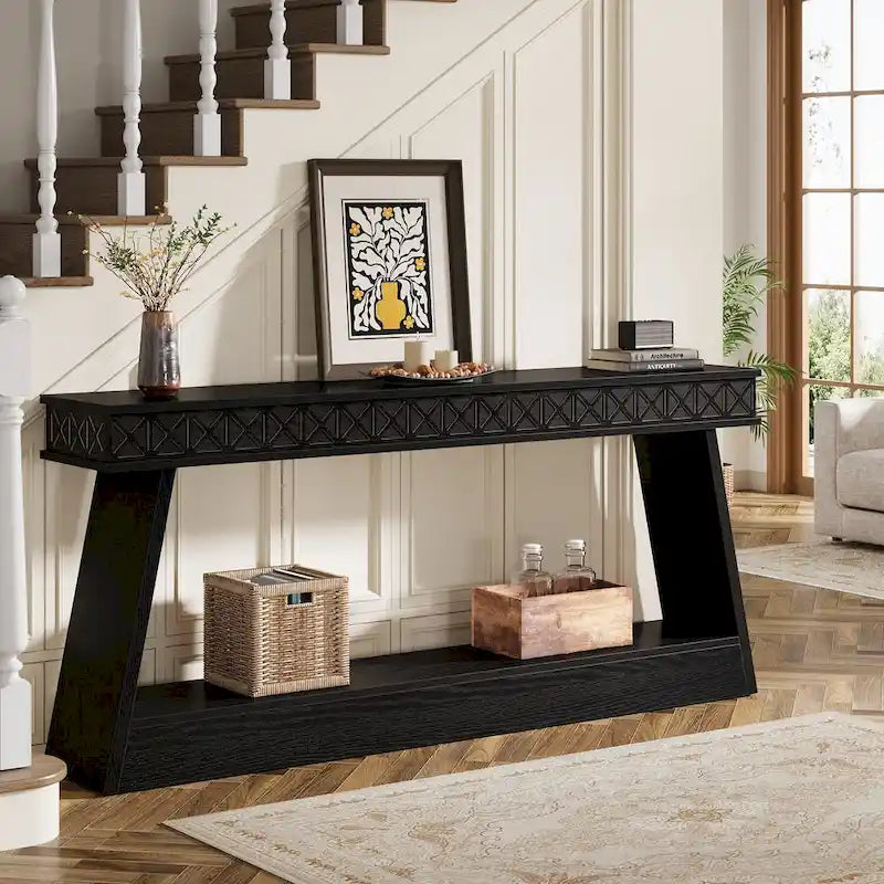 Console à 2 niveaux style ferme pour entrée, salon, couloir, vestibule - 70.87 P x 11.81 L x 31.5 H