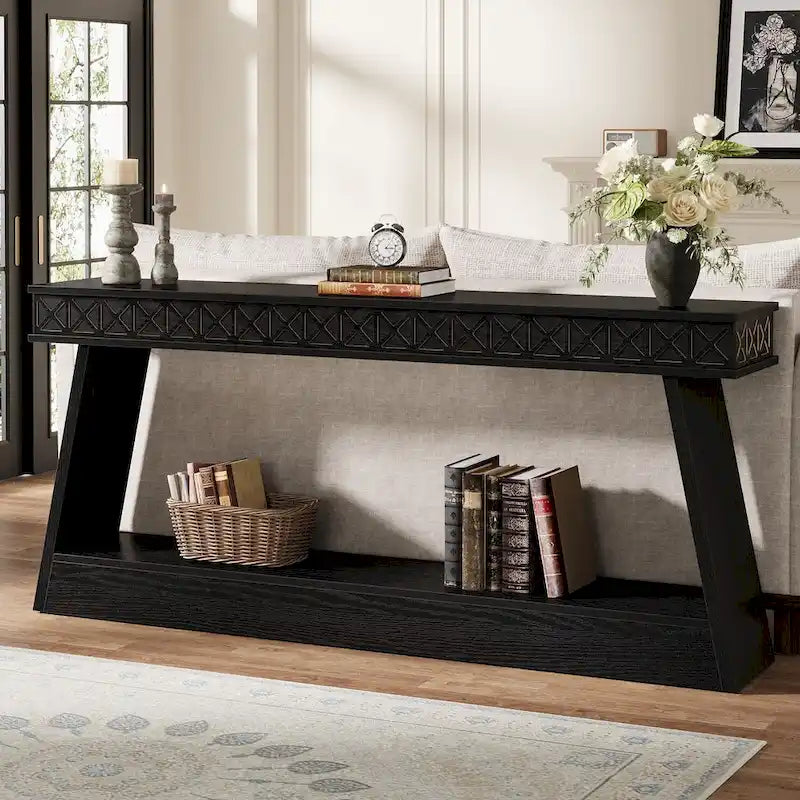 Console à 2 niveaux style ferme pour entrée, salon, couloir, vestibule - 70.87 P x 11.81 L x 31.5 H