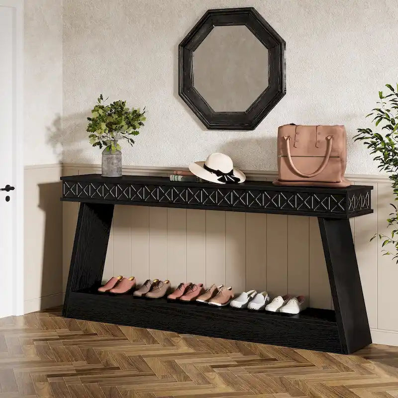 Console à 2 niveaux style ferme pour entrée, salon, couloir, vestibule - 70.87 P x 11.81 L x 31.5 H