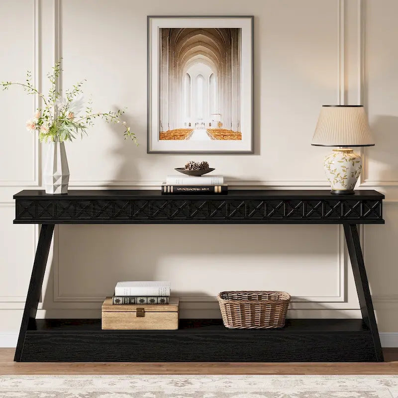 Console à 2 niveaux style ferme pour entrée, salon, couloir, vestibule - 70.87 P x 11.81 L x 31.5 H