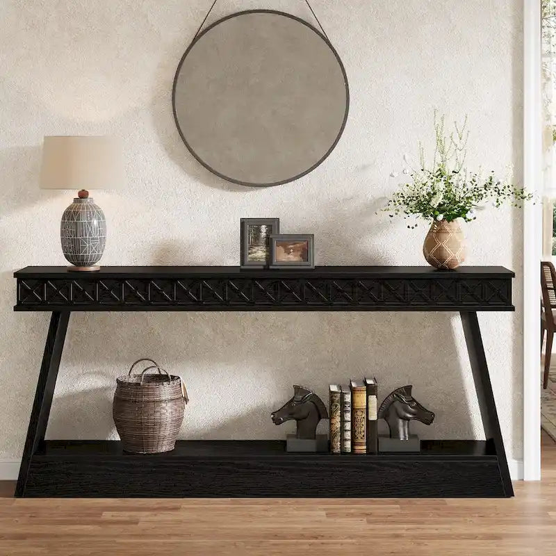 Console à 2 niveaux style ferme pour entrée, salon, couloir, vestibule - 70.87 P x 11.81 L x 31.5 H