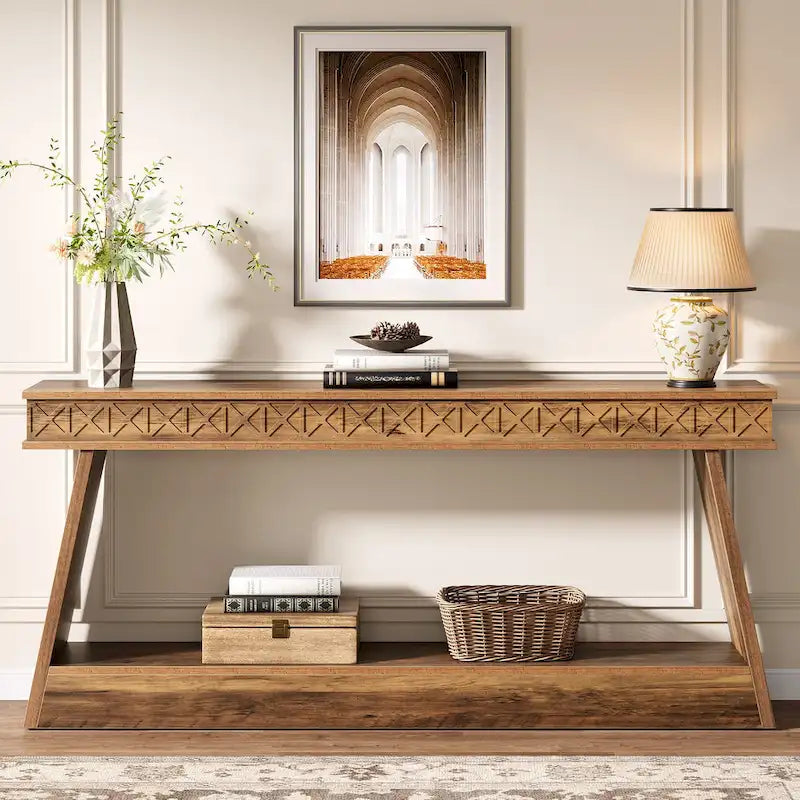 Console à 2 niveaux style ferme pour entrée, salon, couloir, vestibule - 70.87 P x 11.81 L x 31.5 H