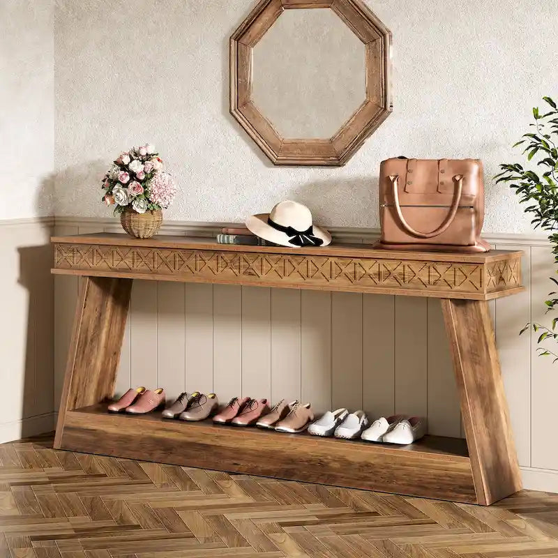 Console à 2 niveaux style ferme pour entrée, salon, couloir, vestibule - 70.87 P x 11.81 L x 31.5 H