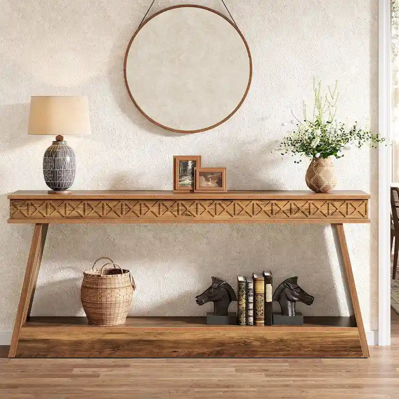 Console à 2 niveaux style ferme pour entrée, salon, couloir, vestibule - 70.87 P x 11.81 L x 31.5 H