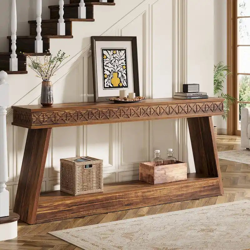 Console à 2 niveaux style ferme pour entrée, salon, couloir, vestibule - 70.87 P x 11.81 L x 31.5 H