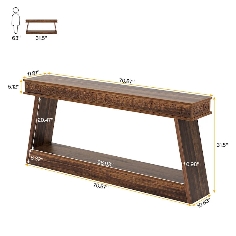 Console à 2 niveaux style ferme pour entrée, salon, couloir, vestibule - 70.87 P x 11.81 L x 31.5 H