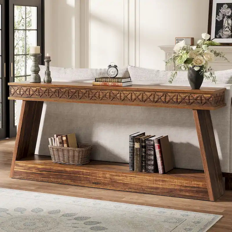Console à 2 niveaux style ferme pour entrée, salon, couloir, vestibule - 70.87 P x 11.81 L x 31.5 H
