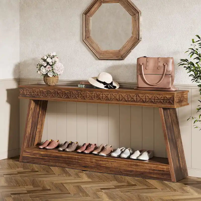 Console à 2 niveaux style ferme pour entrée, salon, couloir, vestibule - 70.87 P x 11.81 L x 31.5 H