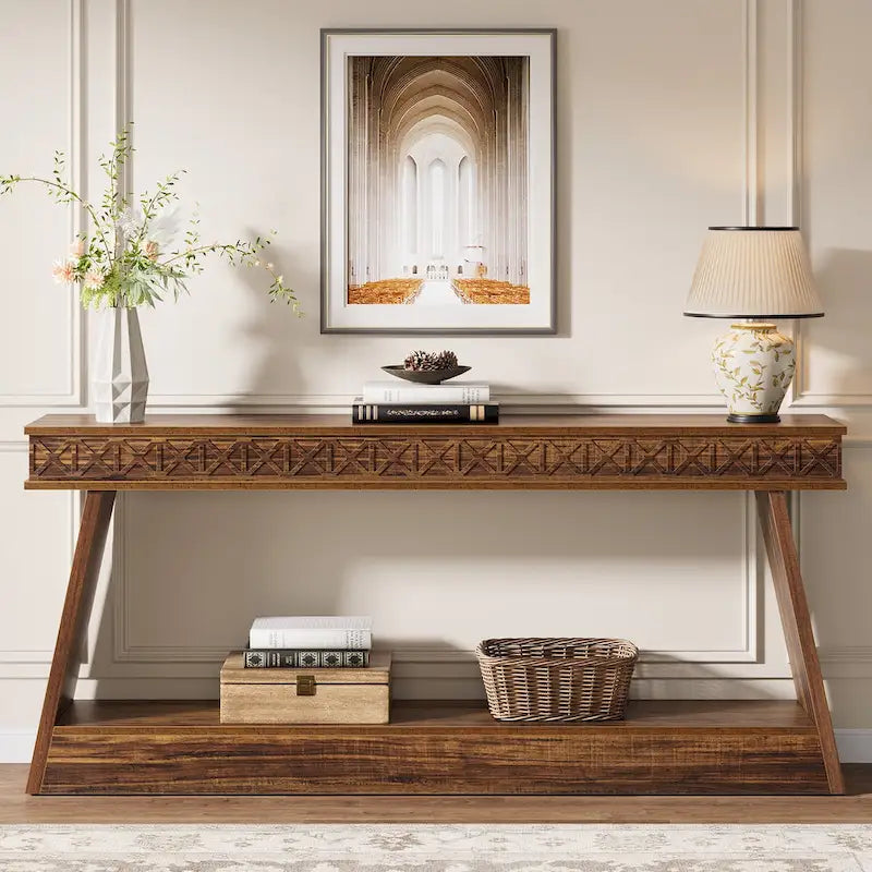 Console à 2 niveaux style ferme pour entrée, salon, couloir, vestibule - 70.87 P x 11.81 L x 31.5 H