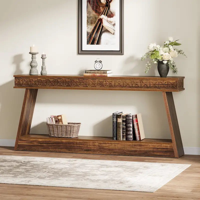 Console à 2 niveaux style ferme pour entrée, salon, couloir, vestibule - 70.87 P x 11.81 L x 31.5 H