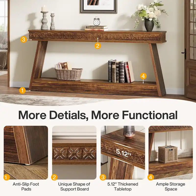 Console à 2 niveaux style ferme pour entrée, salon, couloir, vestibule - 70.87 P x 11.81 L x 31.5 H