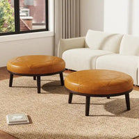 Ensemble de 2 poufs en cuir pleine fleur véritable italien 34,5 W