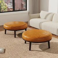 Ensemble de 2 poufs en cuir pleine fleur véritable italien 34,5 W