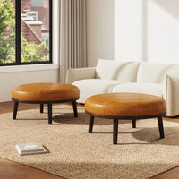 Ensemble de 2 poufs en cuir pleine fleur véritable italien 34,5 W