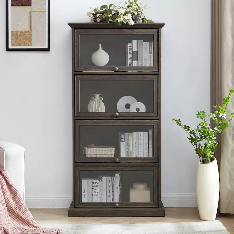 63.19 Vitrine en verre à 4 niveaux avec portes relevables et capacité de 68 kg, vitrine à bibelots peu encombrante pour objets de collection