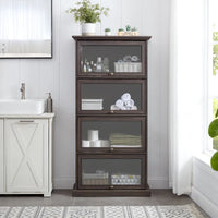 63.19 Vitrine en verre à 4 niveaux avec portes relevables et capacité de 68 kg, vitrine à bibelots peu encombrante pour objets de collection