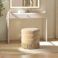 Pouf rond capitonné Edward 17,5 avec franges dorées