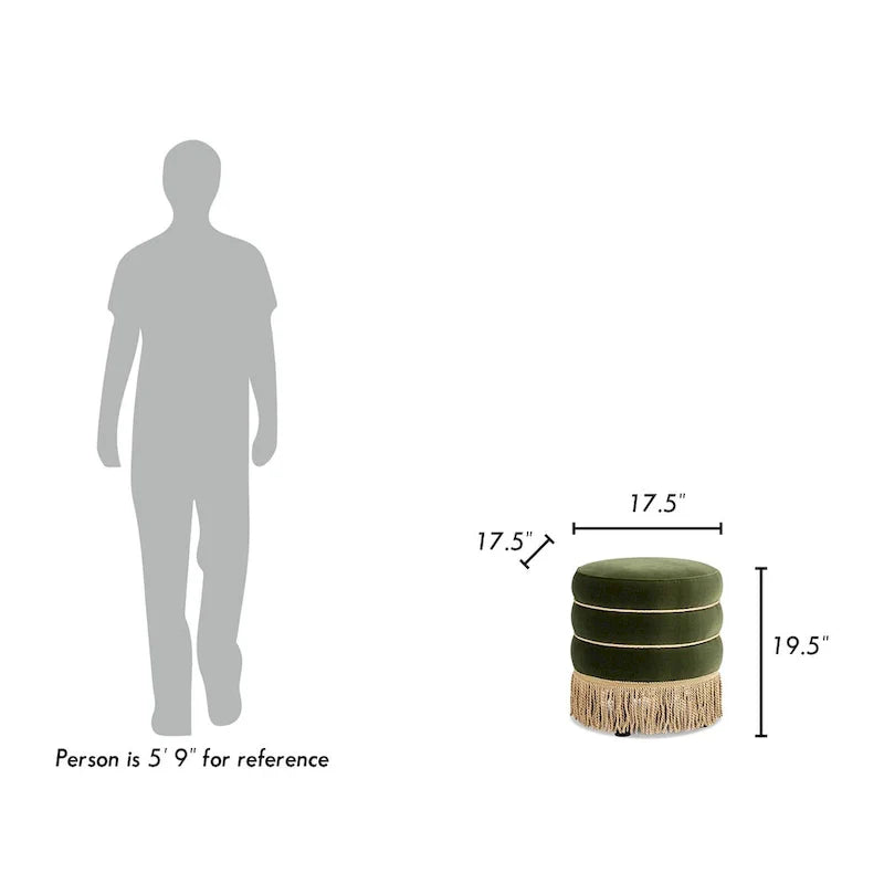 Pouf rond capitonné Edward 17,5 avec franges dorées