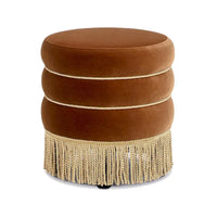 Pouf rond capitonné Edward 17,5 avec franges dorées