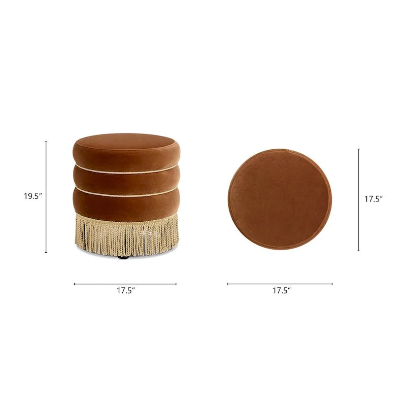 Pouf rond capitonné Edward 17,5 avec franges dorées