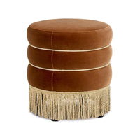 Pouf rond capitonné Edward 17,5 avec franges dorées