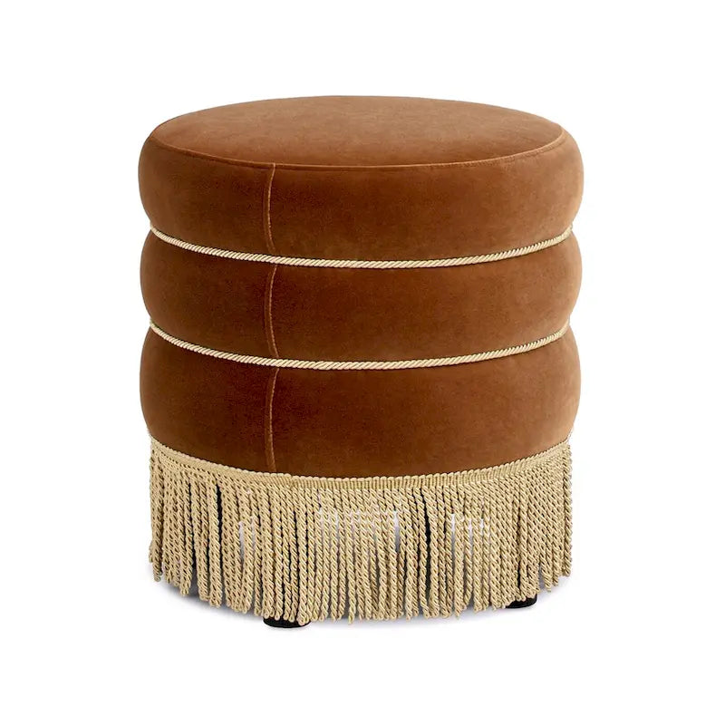 Pouf rond capitonné Edward 17,5 avec franges dorées