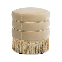 Pouf rond capitonné Edward 17,5 avec franges dorées