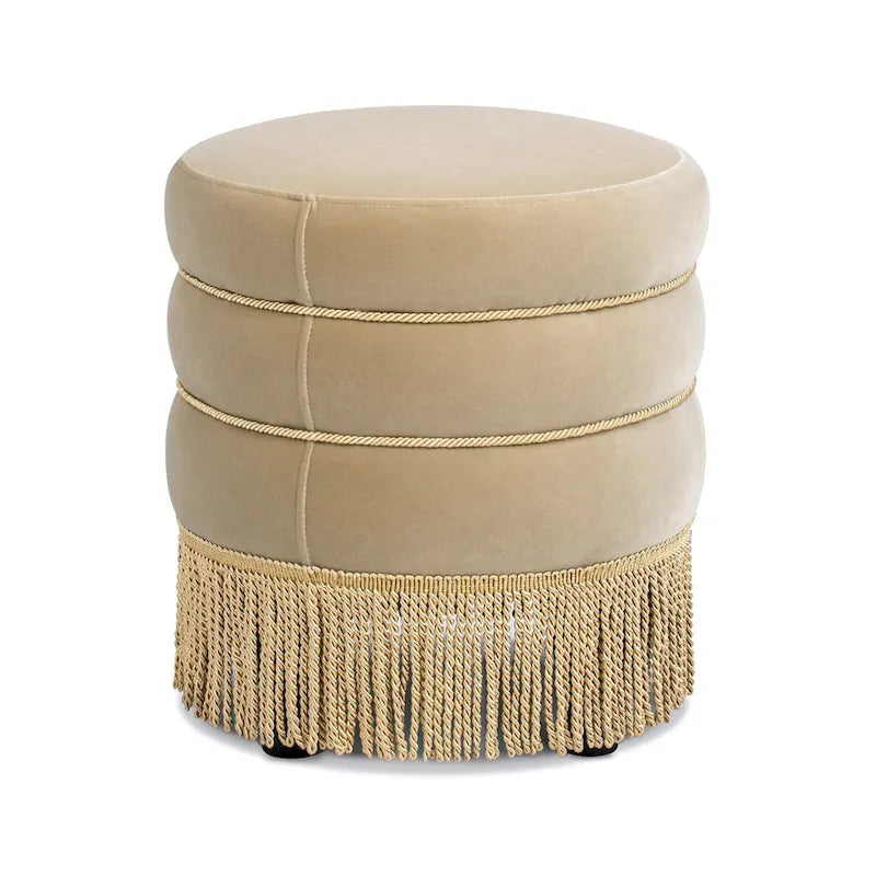 Pouf rond capitonné Edward 17,5 avec franges dorées