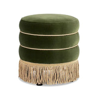 Pouf rond capitonné Edward 17,5 avec franges dorées